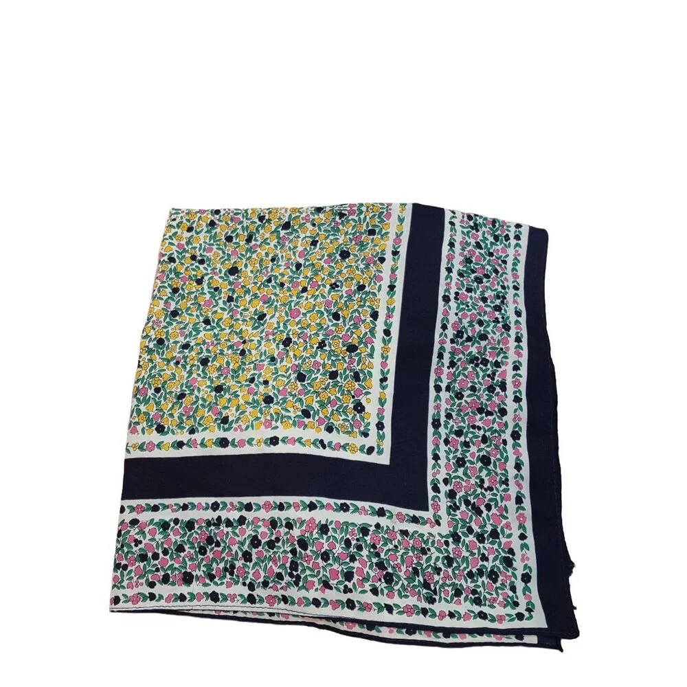 Vintage‎ Womens Scarf Square Floral blue Yellow Pink 26
